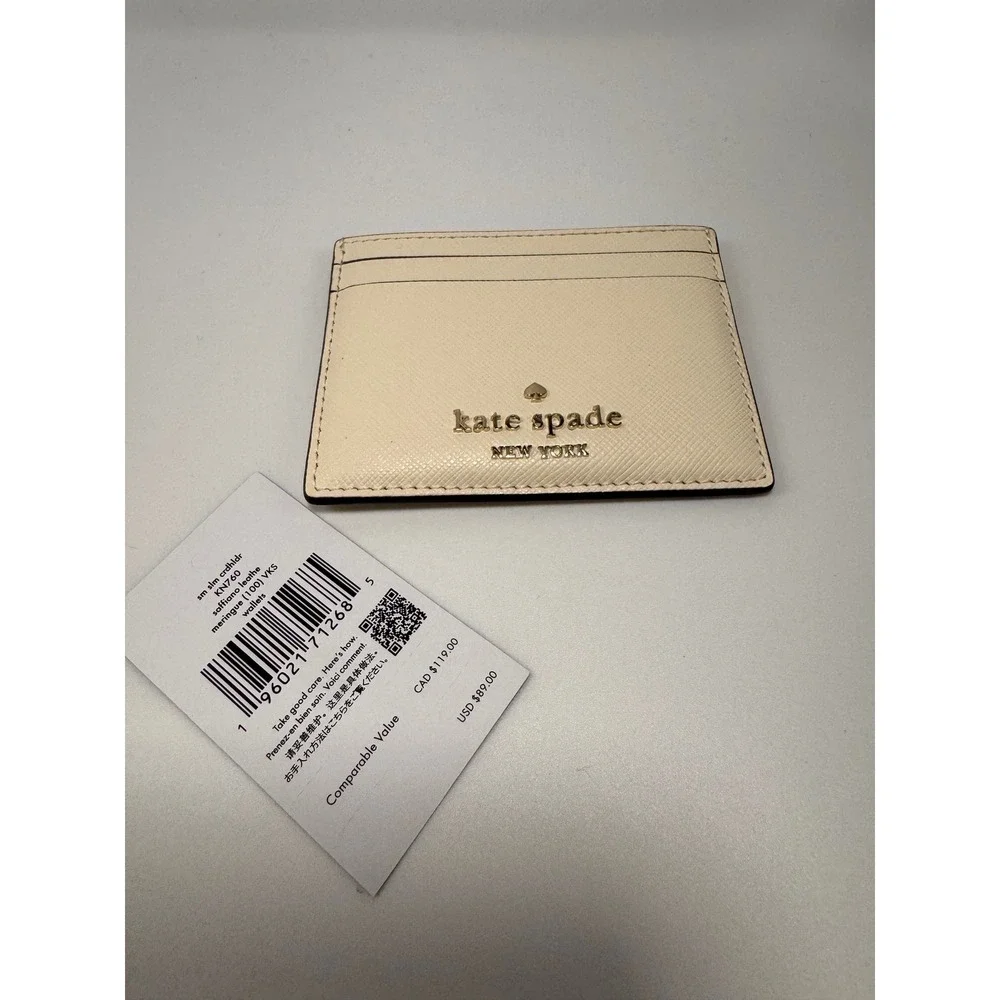 Kate Spade Staci Small Slim Card Holder Meringue Saffiano Leather KN760 Cream